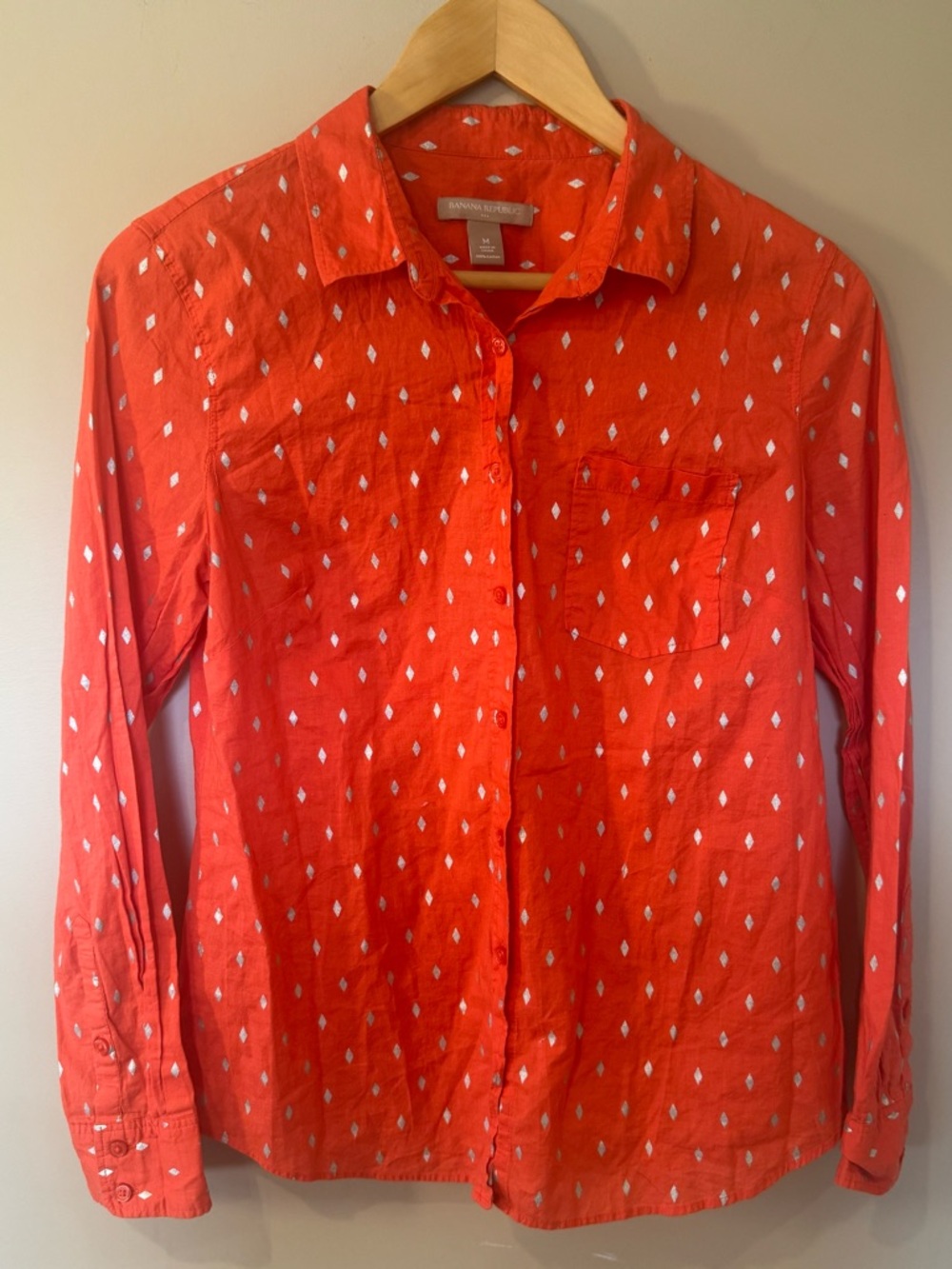 Banana Republic Orange Shirt with White Diamond Motif